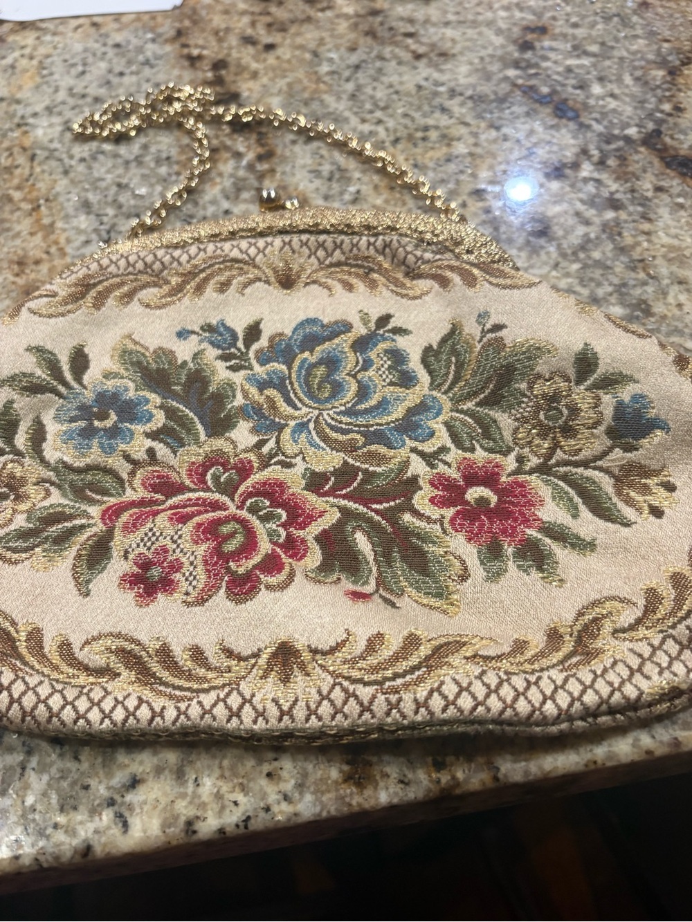 Embroidered Floral Tapestry Evening Clutch in Cream with Multicolor Blooms